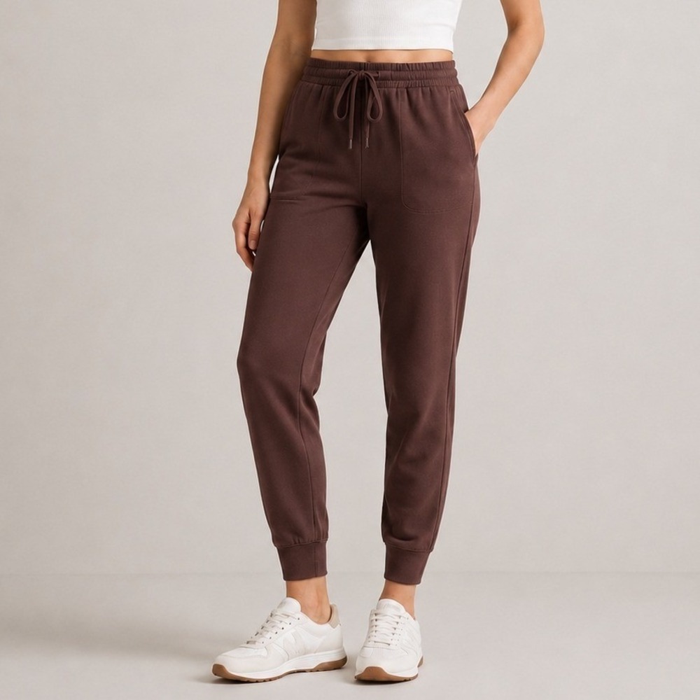 Quince SuperSoft Fleece Joggers Soft Lounge Comfort Casual Dried Fig Large EUC‎